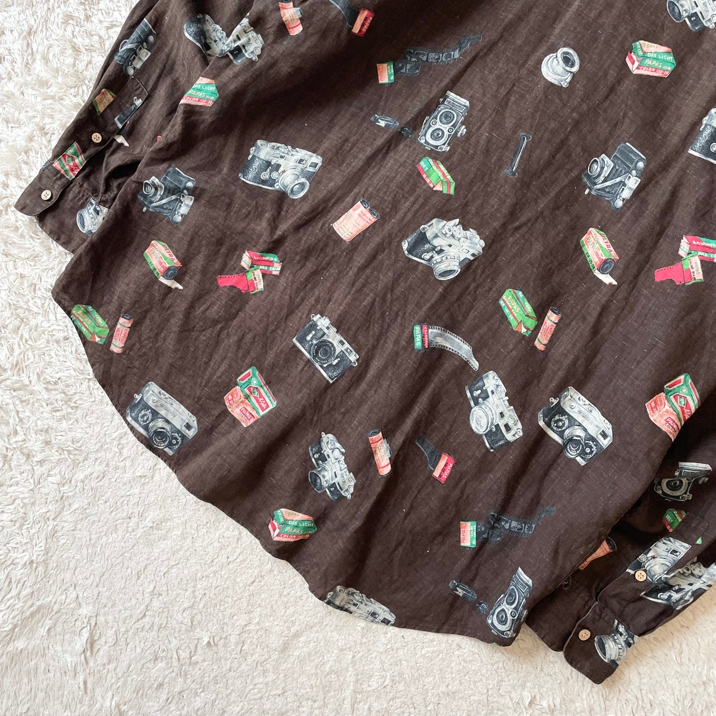 パパス 極美品 PAPAS リネンロングスリーブシャツ L 茶 カメラ
