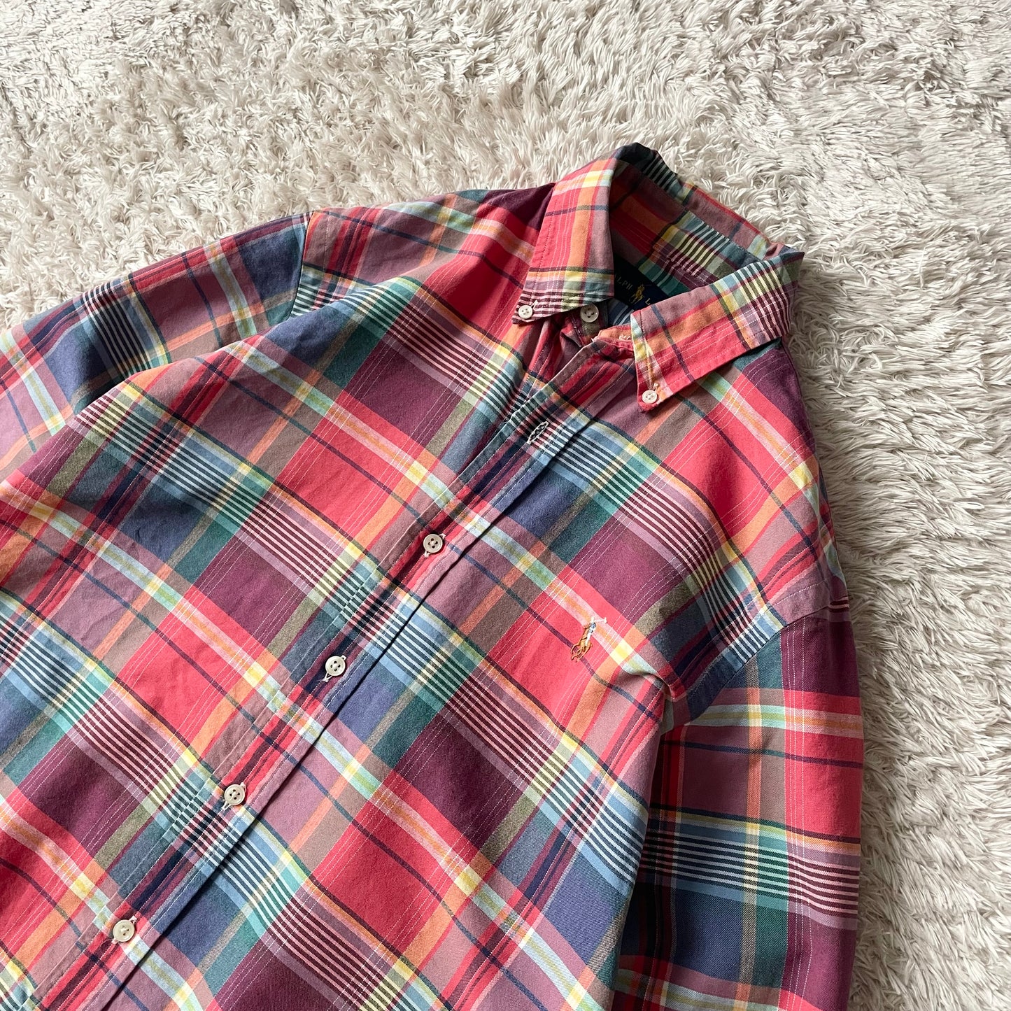 ラルフローレン BD L/S check shirt XS 赤青