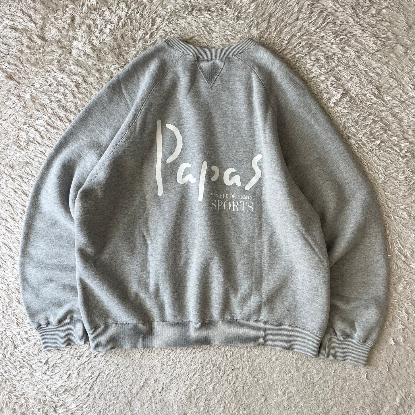 パパス 美品 PAPAS ラグランスリーブ スウェット 両V M グレ