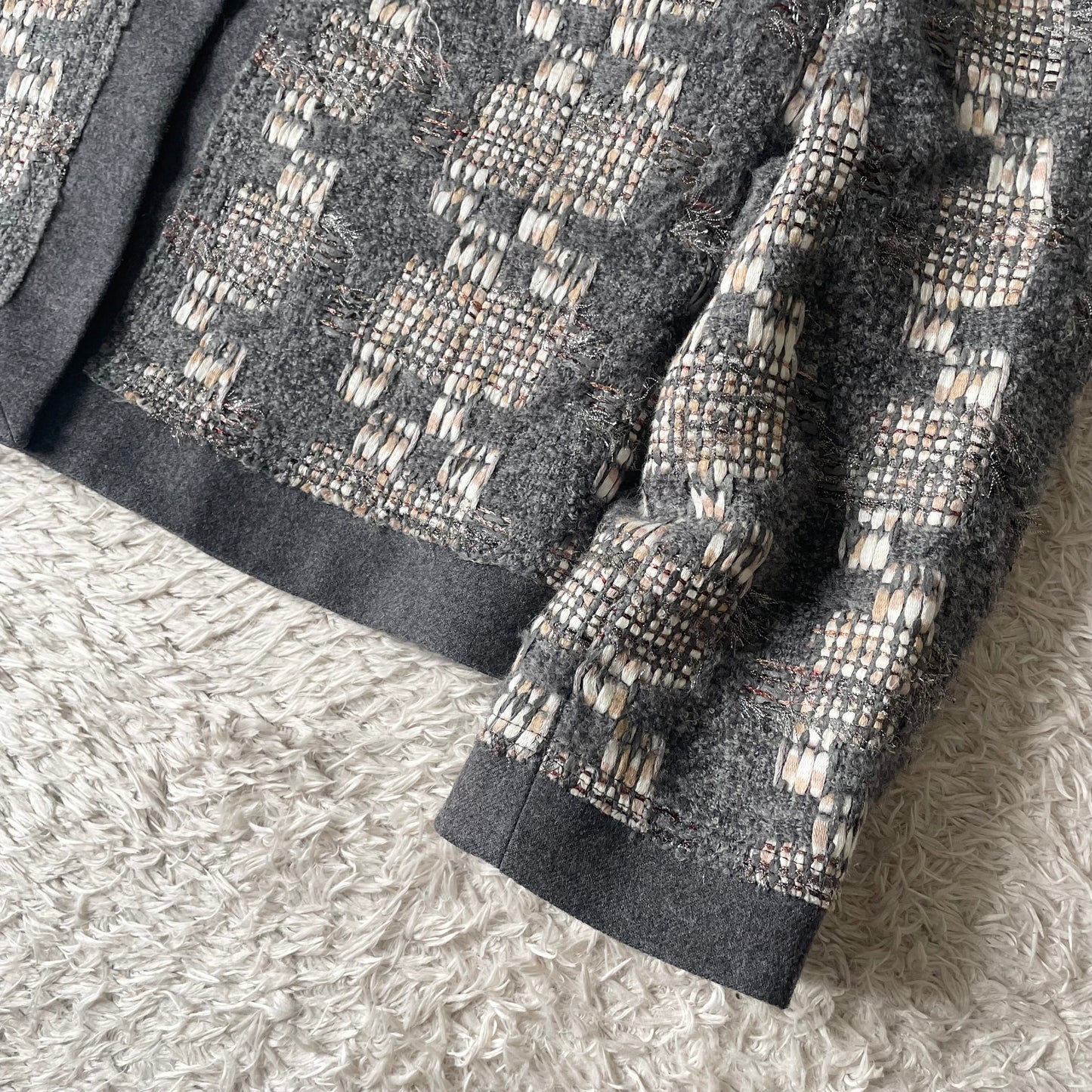 自由区 美品 LINTON ノーカラー ウール ジャケット 38 グレー