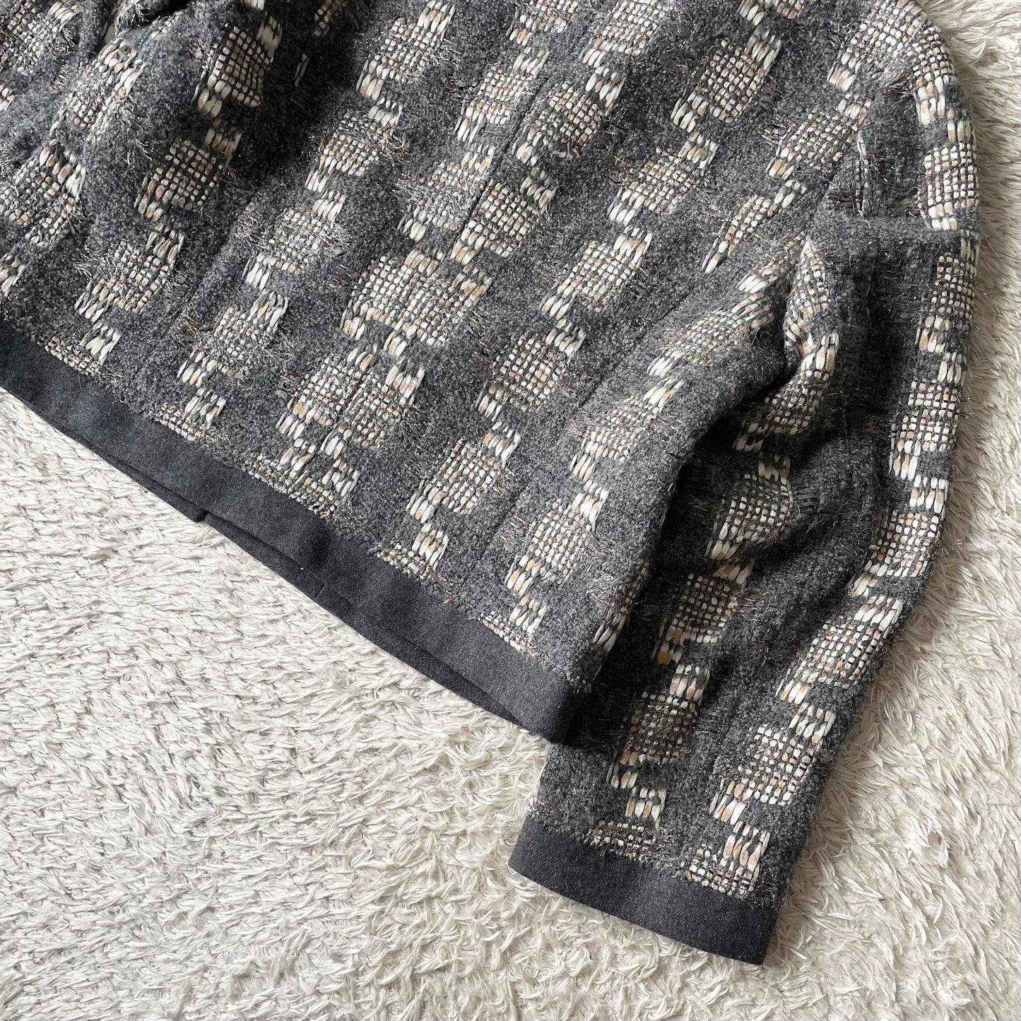 自由区 美品 LINTON ノーカラー ウール ジャケット 38 グレー