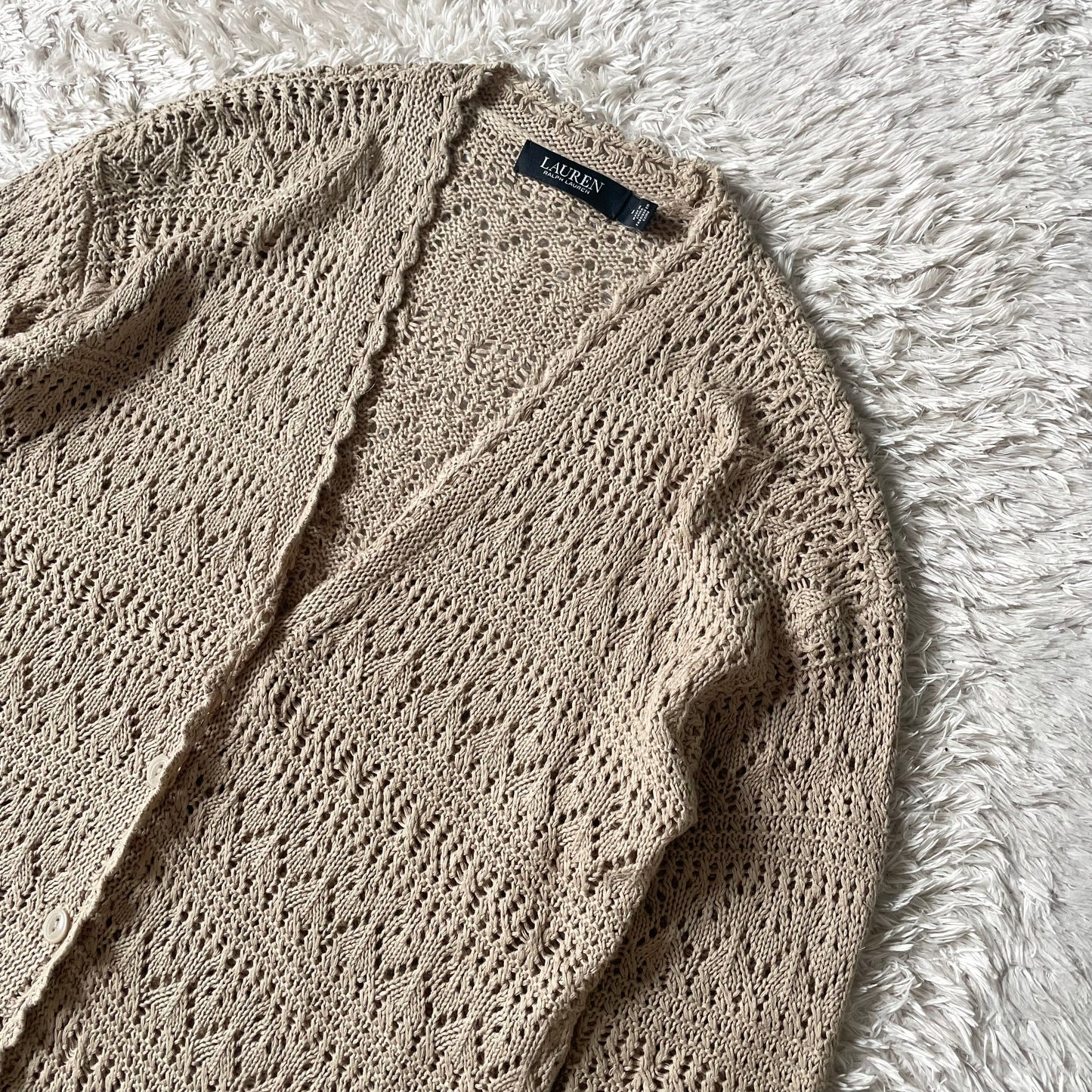 ラルフローレン 美品 現行 リネンエンブロイダリーカーディガン M ベージュ