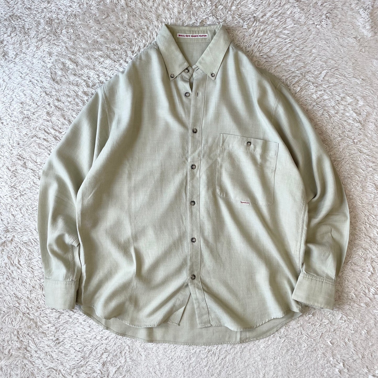 パパス 美品 コットンウールシャツ M くすみ黄緑