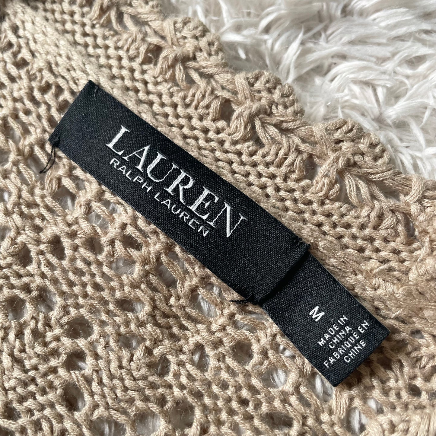 ラルフローレン 美品 現行 リネンエンブロイダリーカーディガン M ベージュ