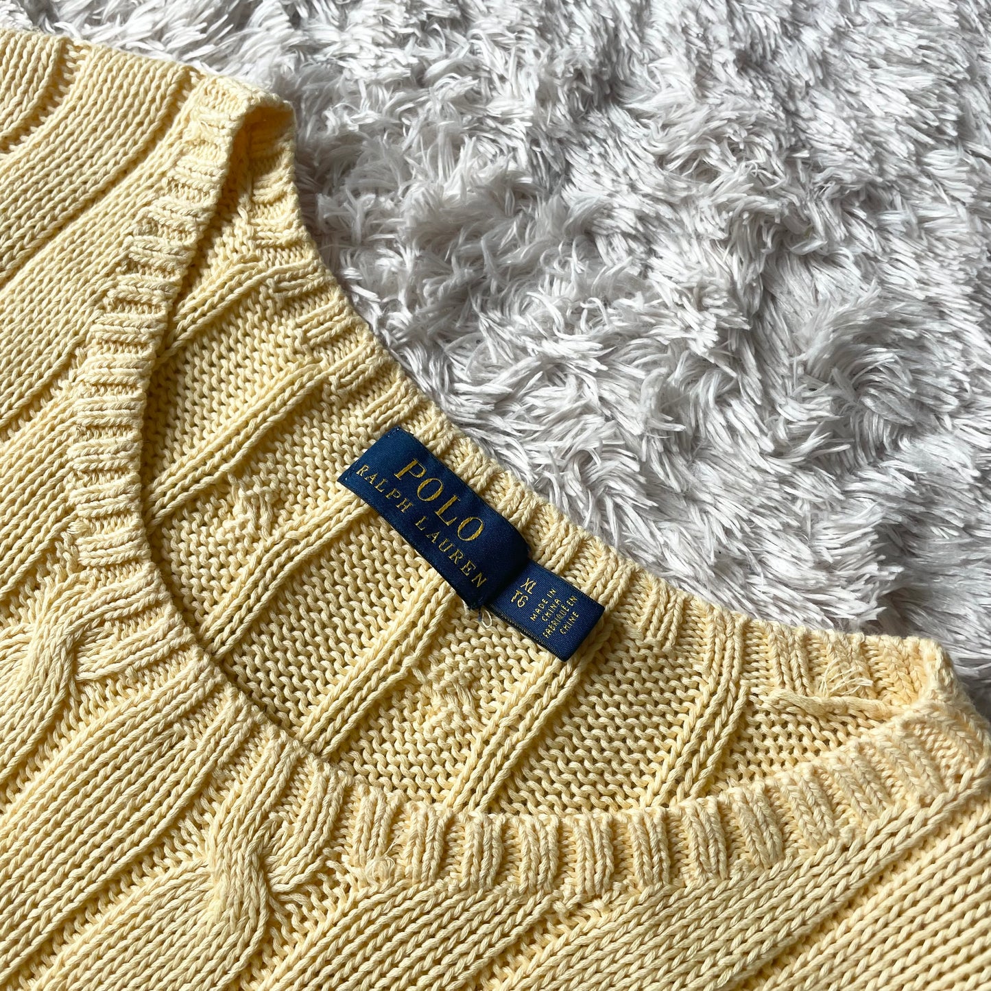 ラルフローレン ケーブルニット XL イエロー