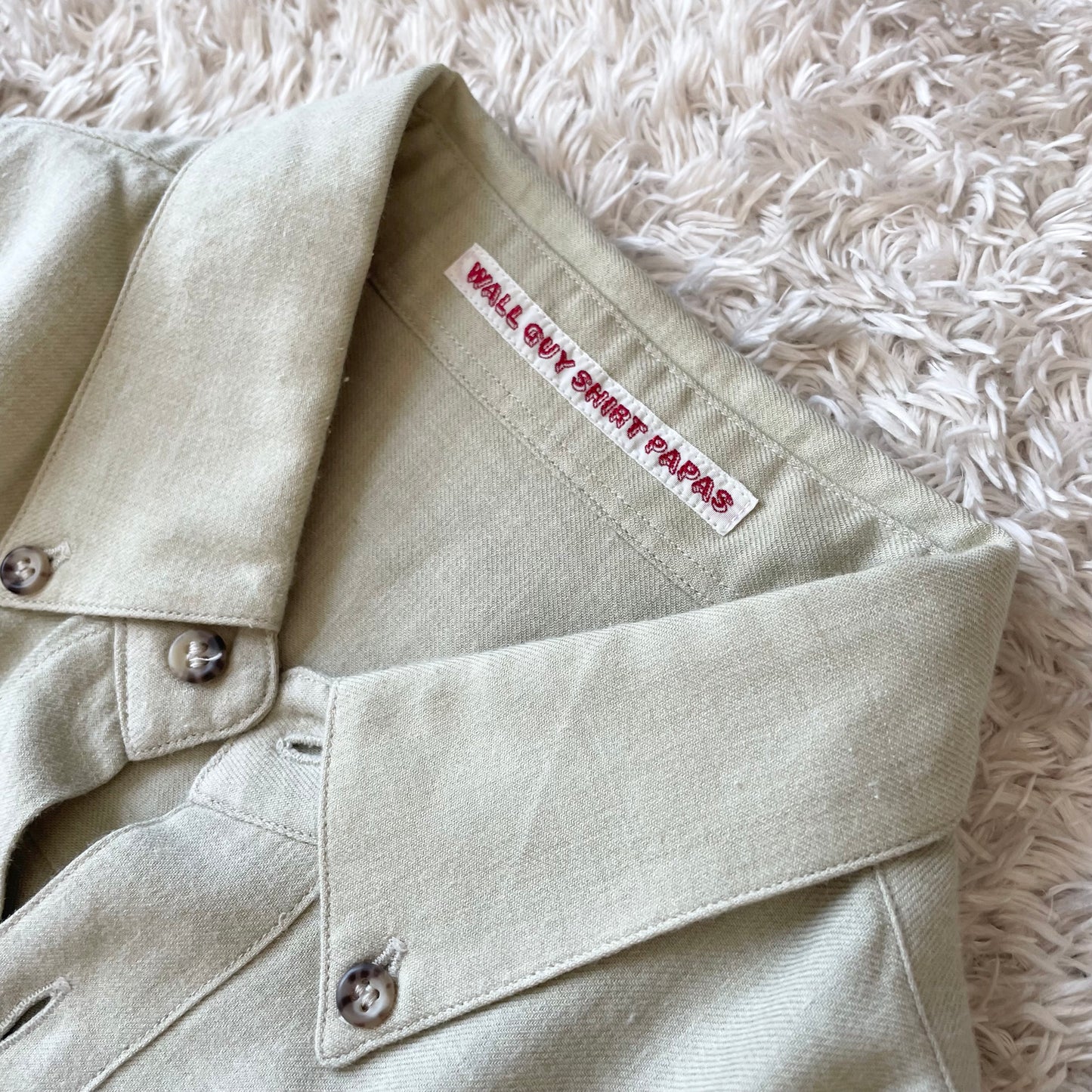 パパス 美品 コットンウールシャツ M くすみ黄緑