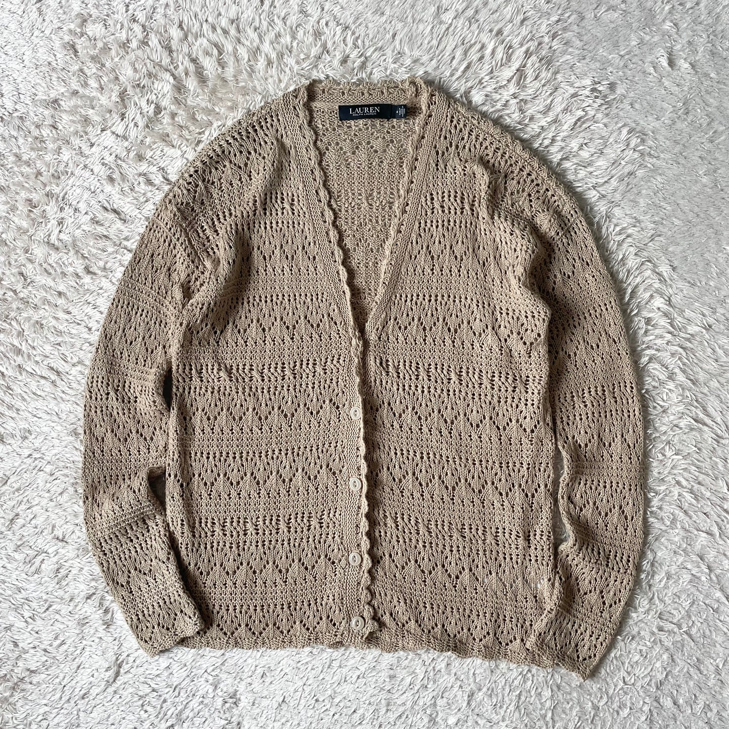 ラルフローレン 美品 現行 リネンエンブロイダリーカーディガン M ベージュ