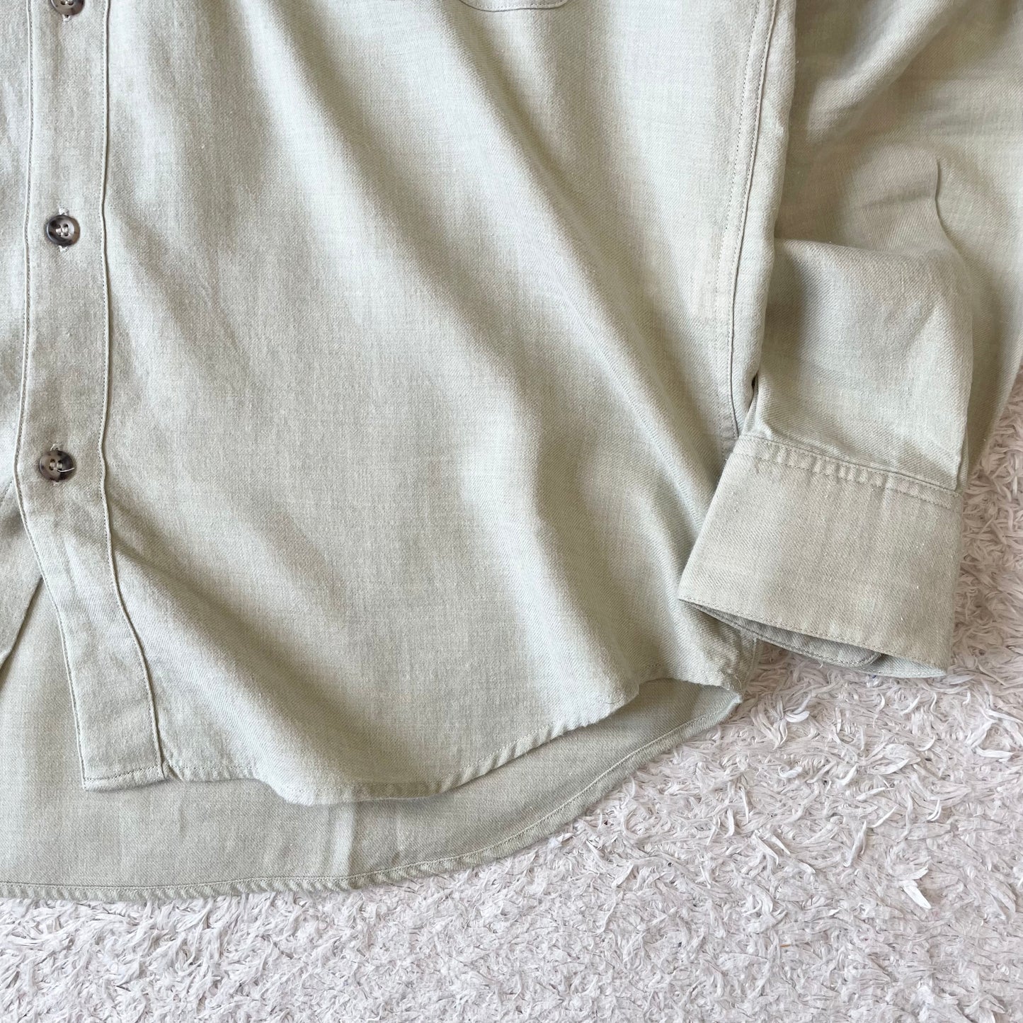 パパス 美品 コットンウールシャツ M くすみ黄緑