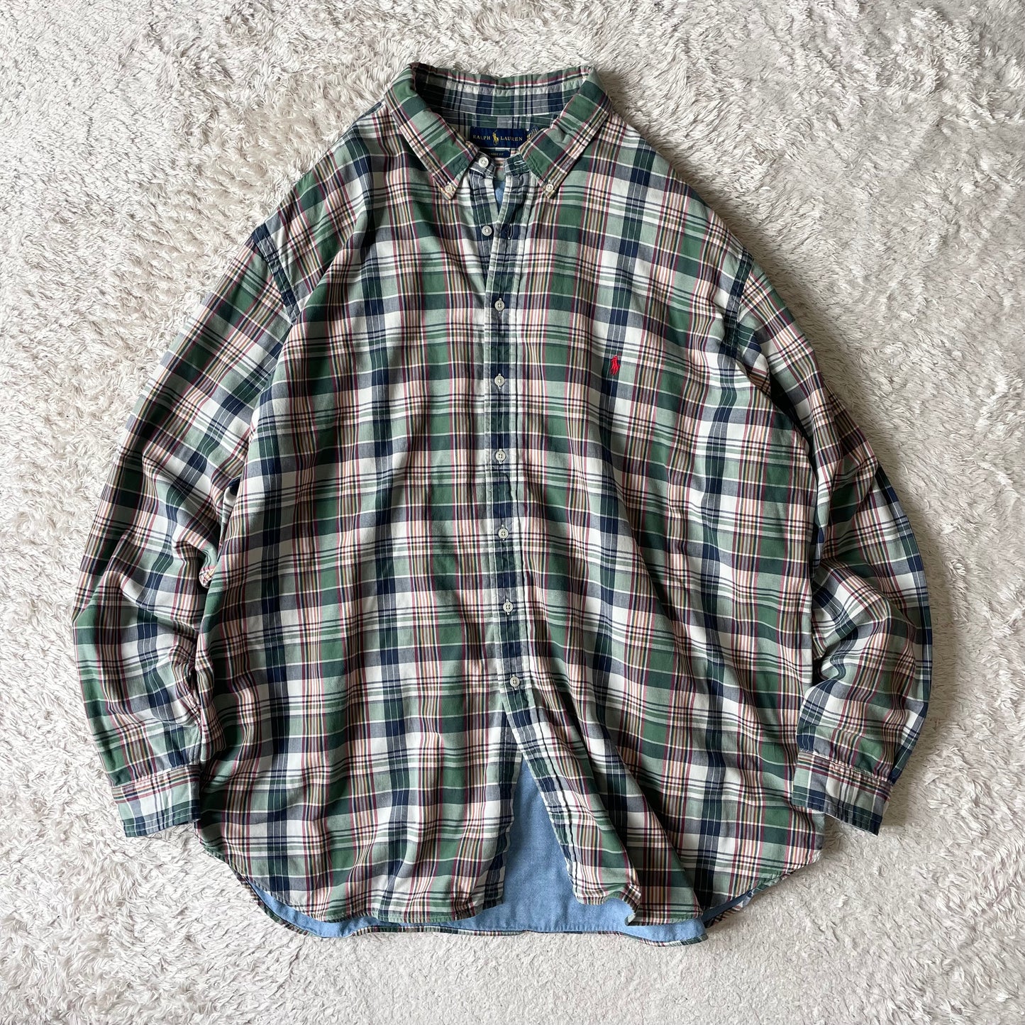 ラルフローレン 美品 現行 ダブルフェイス チェックシャツ 4XLT 緑