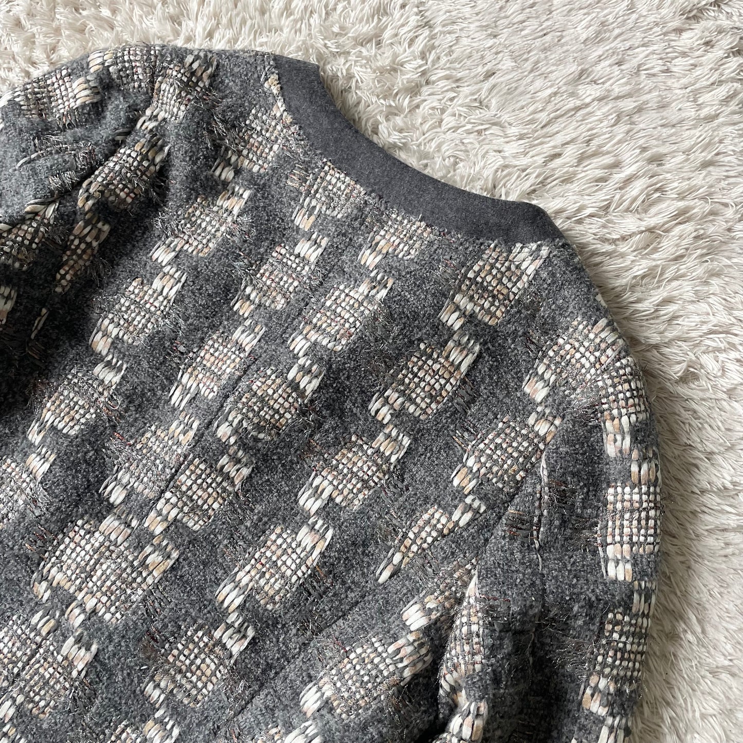 自由区 美品 LINTON ノーカラー ウール ジャケット 38 グレー