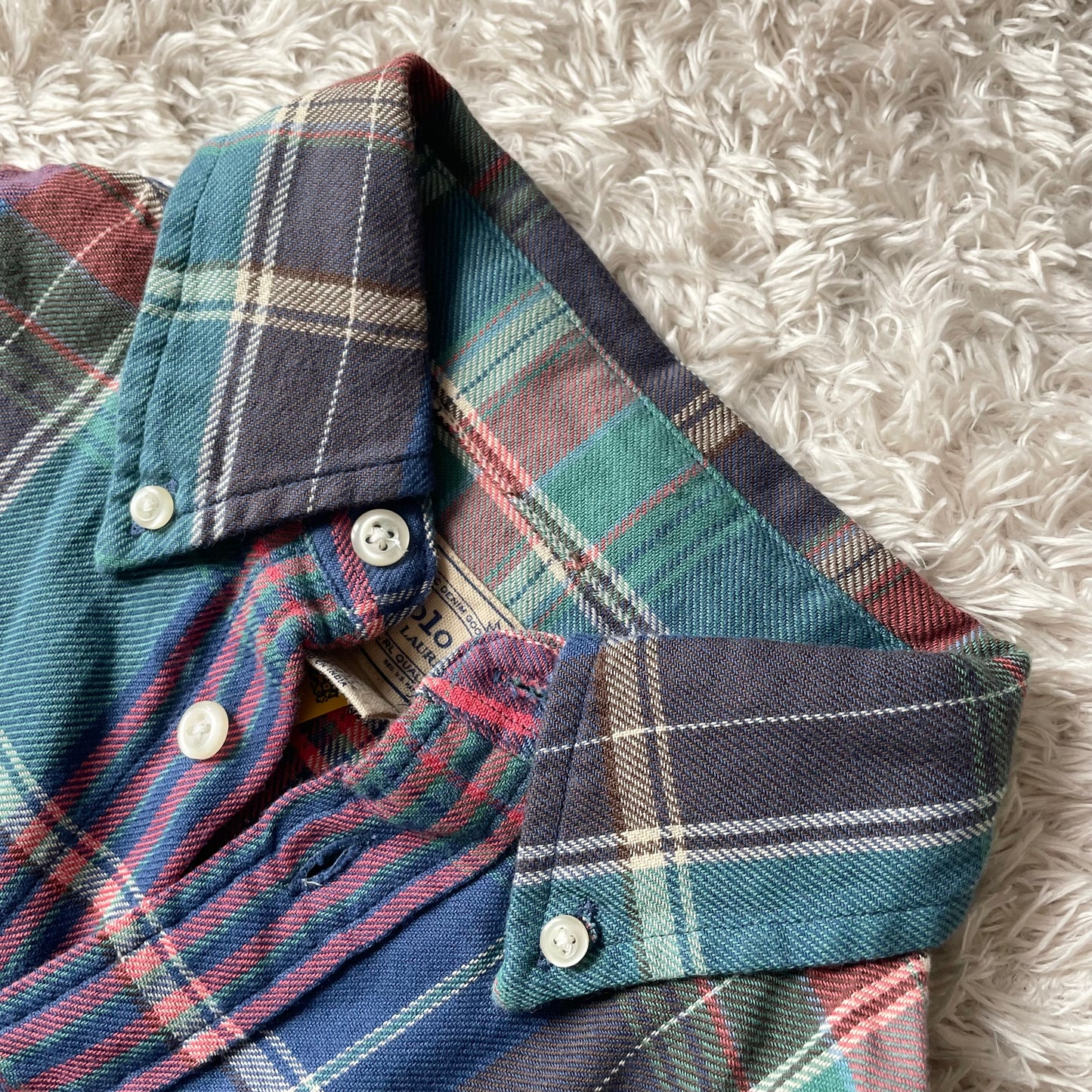 ラルフローレン 美品 現行 BD L/S check shirt XS 青緑