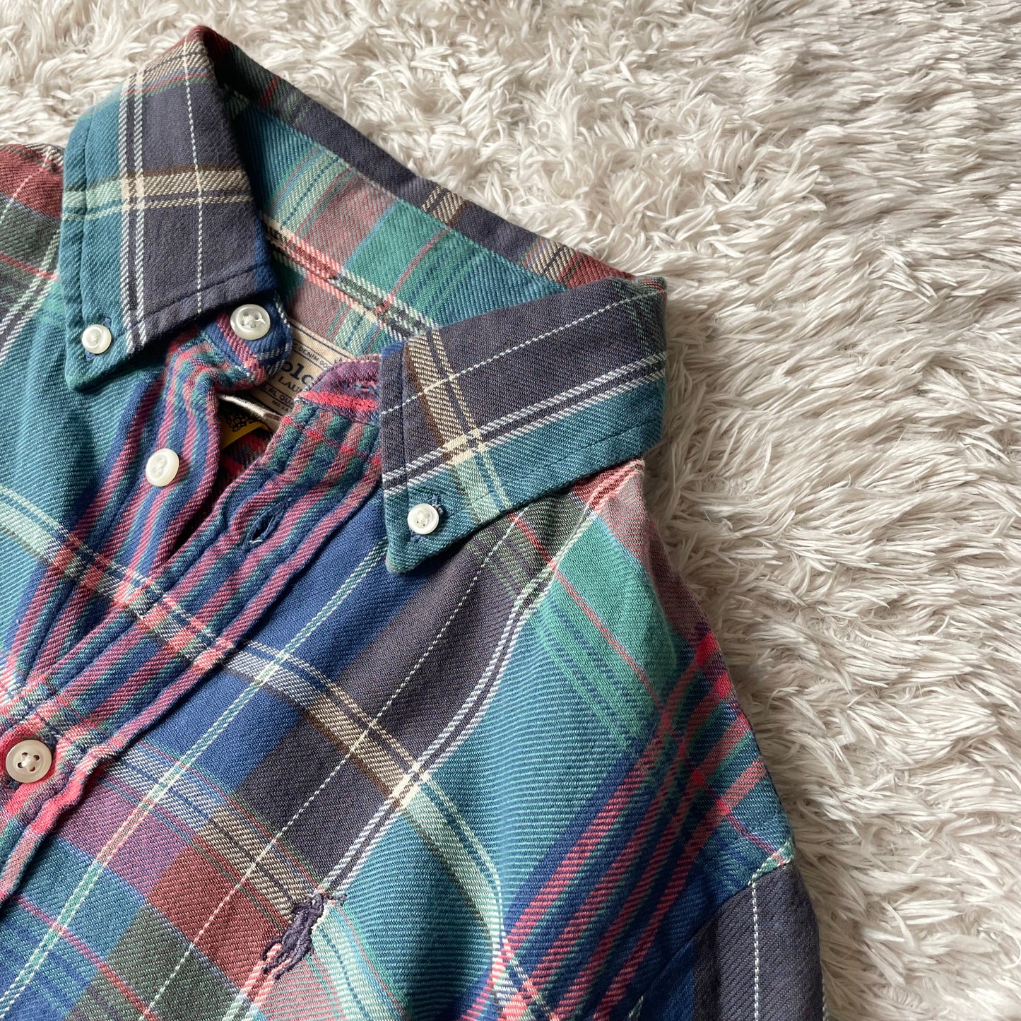 ラルフローレン 美品 現行 BD L/S check shirt XS 青緑