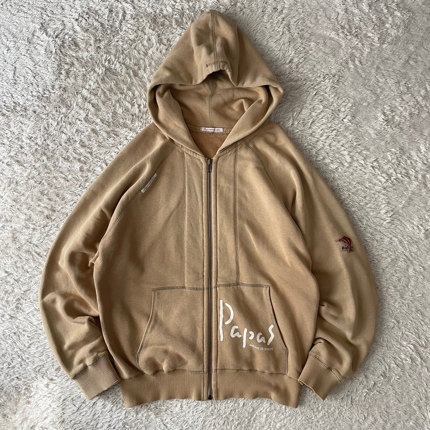 パパス PAPAS 90s ラグラン ジップアップ パーカー M ベージュ