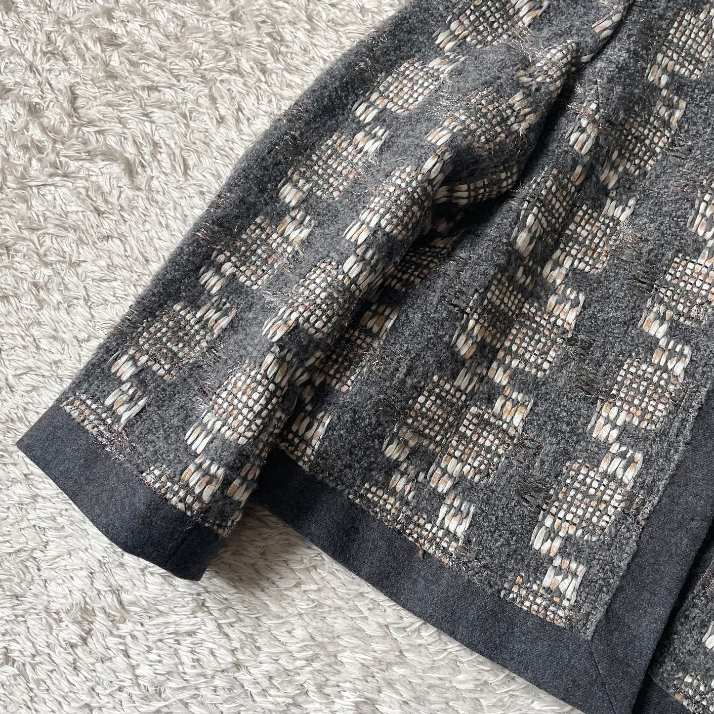 自由区 美品 LINTON ノーカラー ウール ジャケット 38 グレー