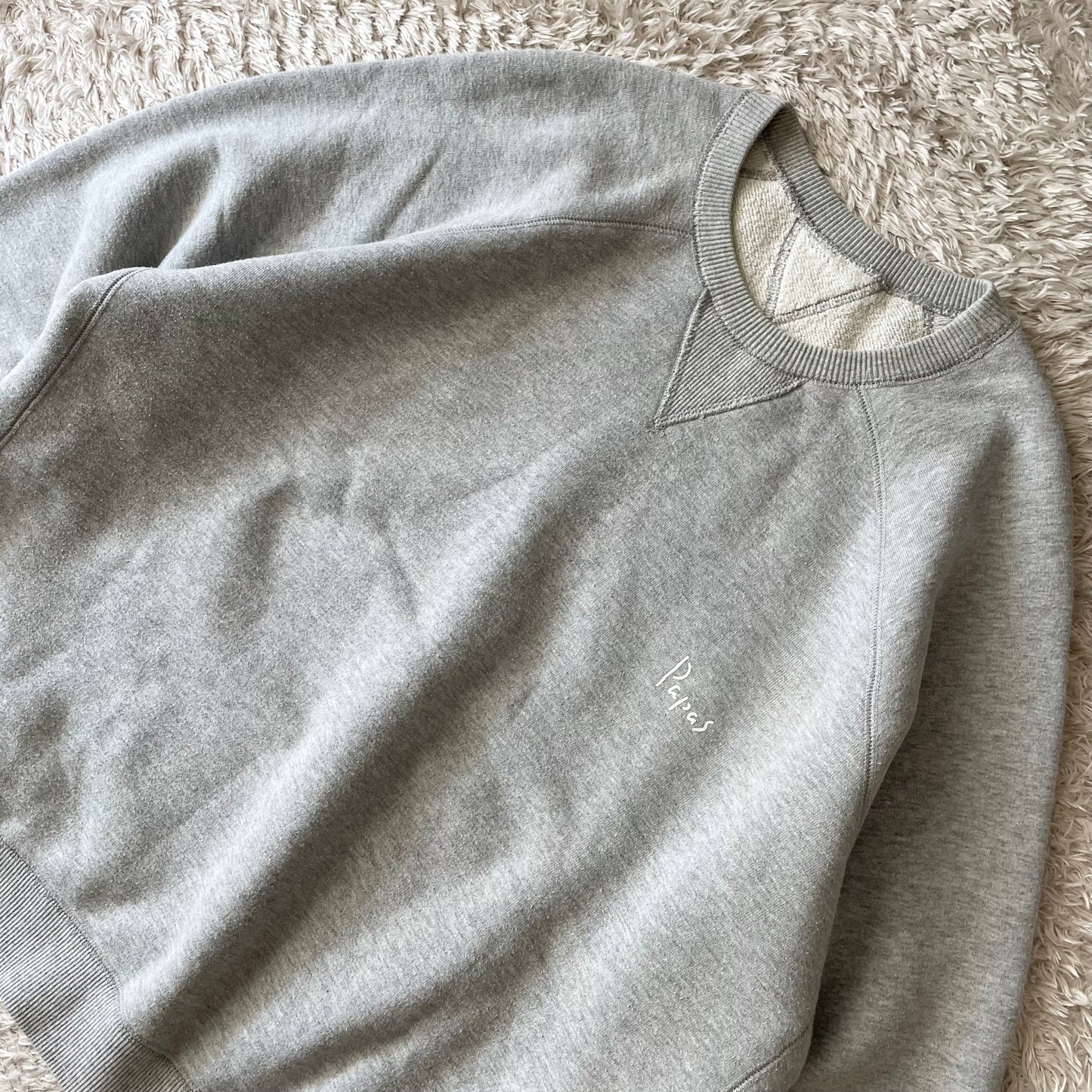パパス 美品 PAPAS ラグランスリーブ スウェット 両V M グレ