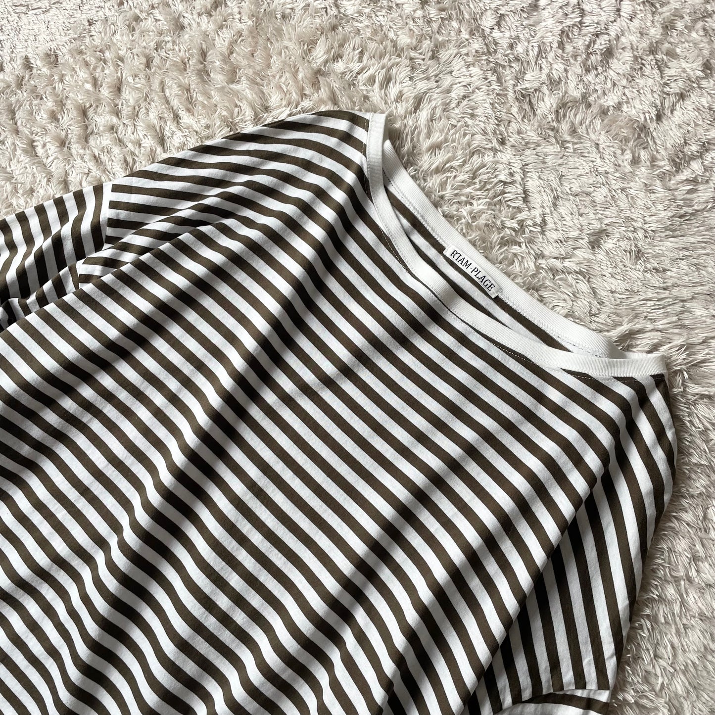 リアムプラージュ 美品 ワイド ボーダー カットソー F 白茶