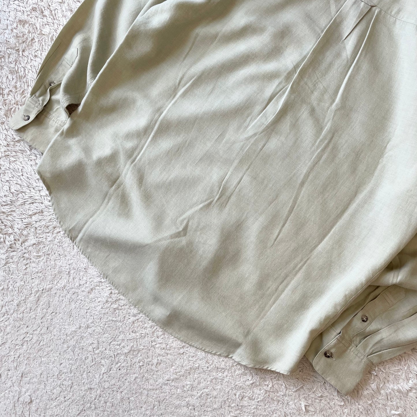 パパス 美品 コットンウールシャツ M くすみ黄緑