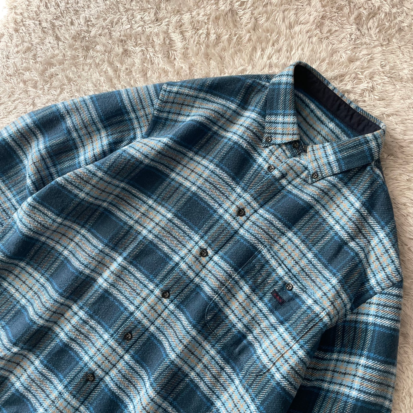 パパス 美品 PAPAS ネルシャツ L 青チェック