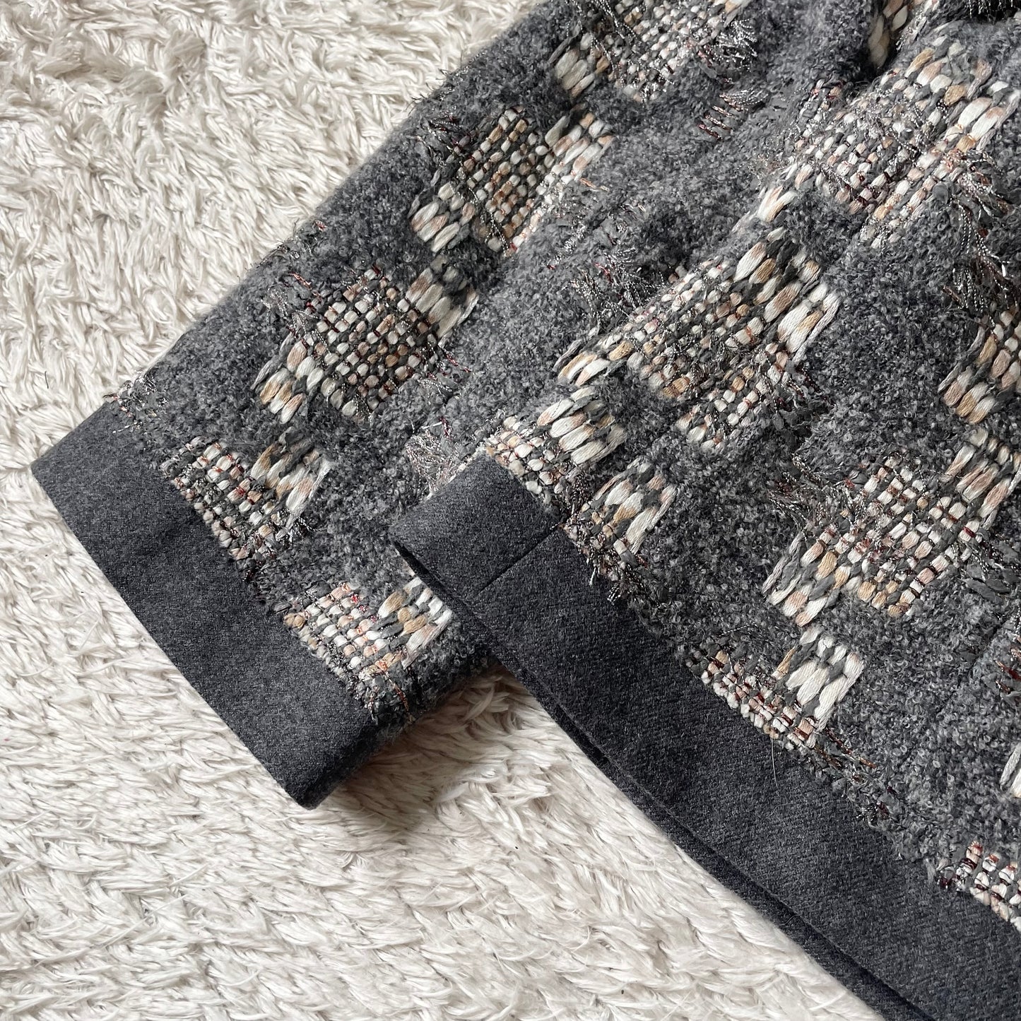 自由区 美品 LINTON ノーカラー ウール ジャケット 38 グレー
