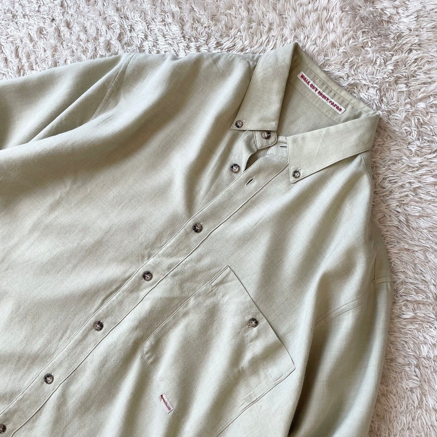 パパス 美品 コットンウールシャツ M くすみ黄緑