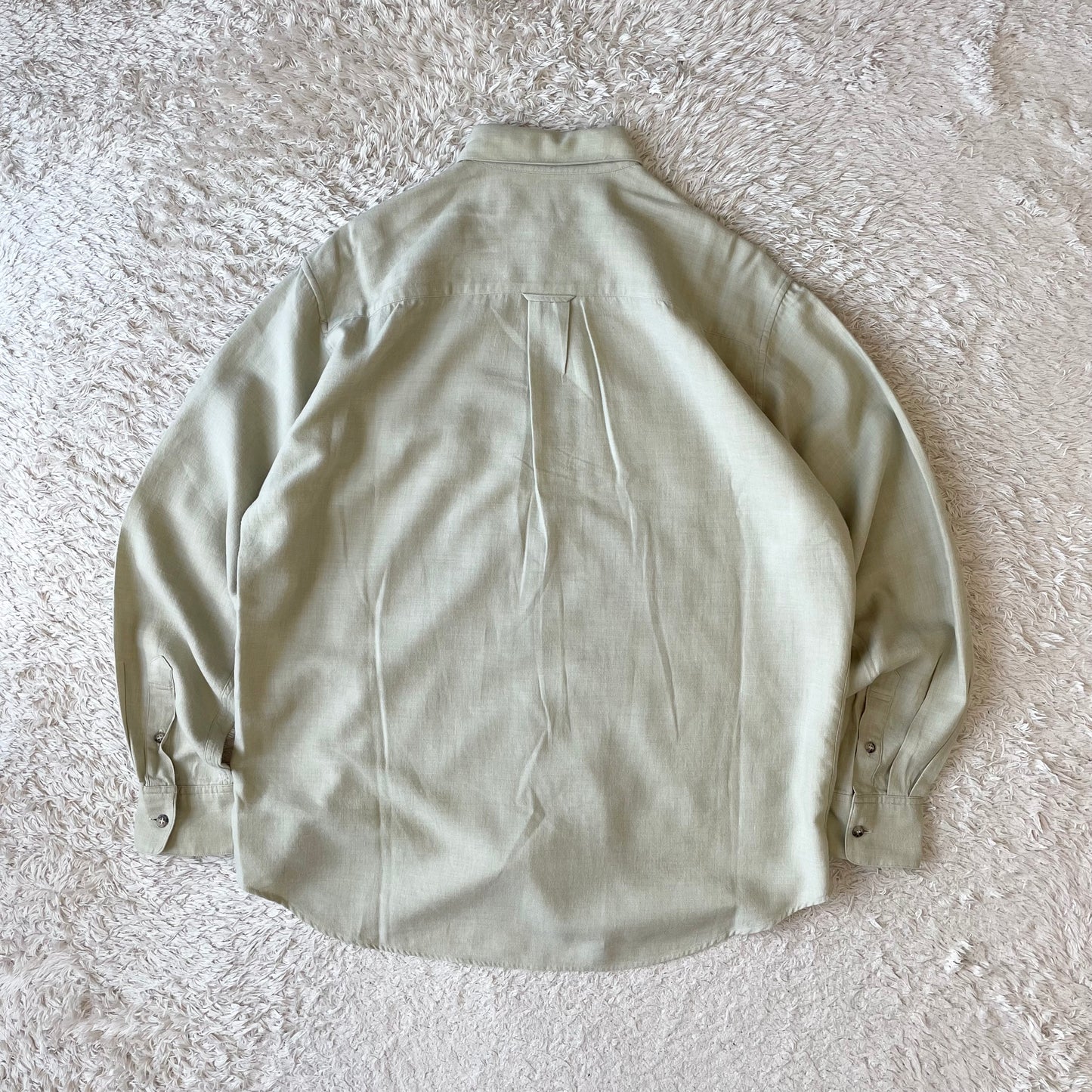 パパス 美品 コットンウールシャツ M くすみ黄緑