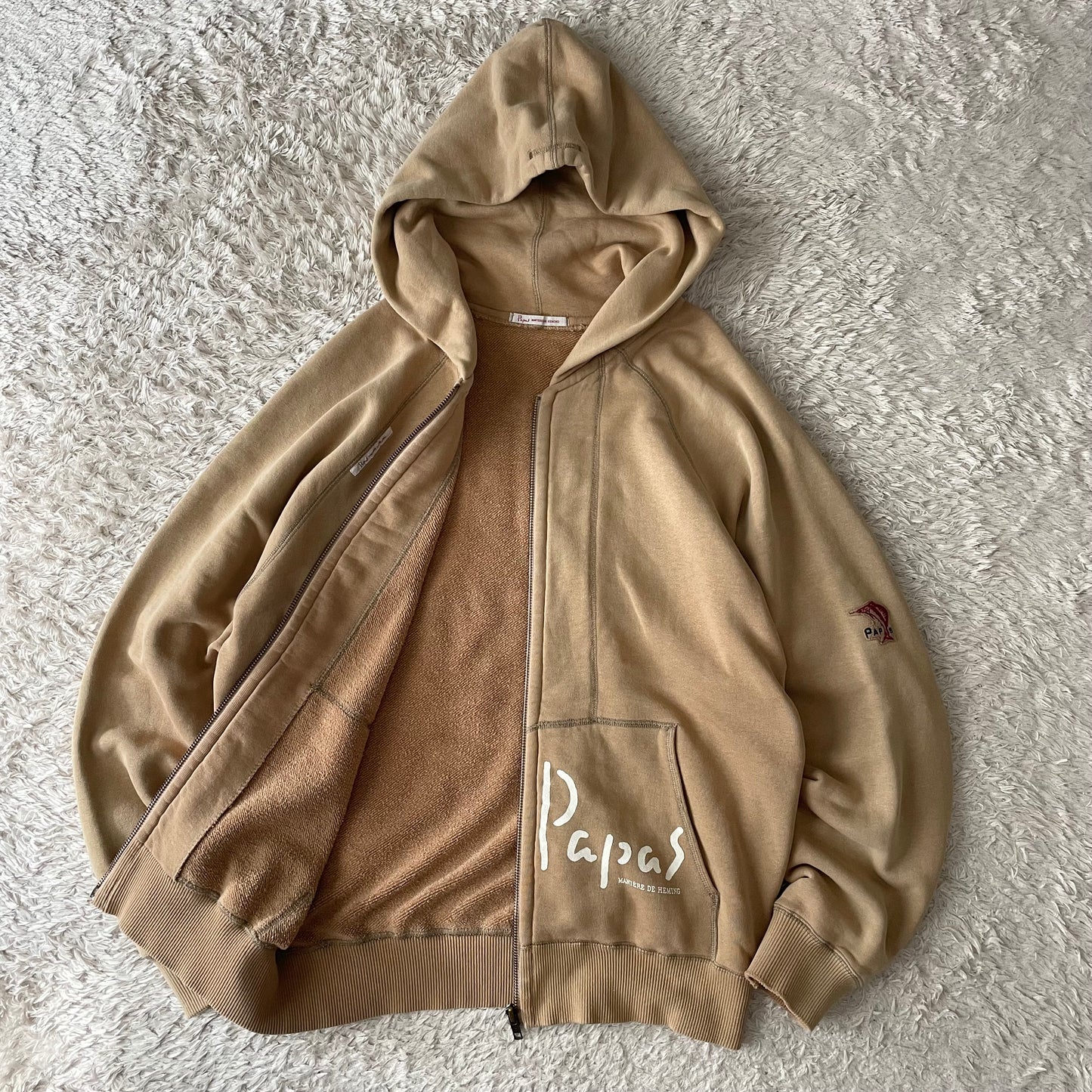 パパス PAPAS 90s ラグラン ジップアップ パーカー M ベージュ