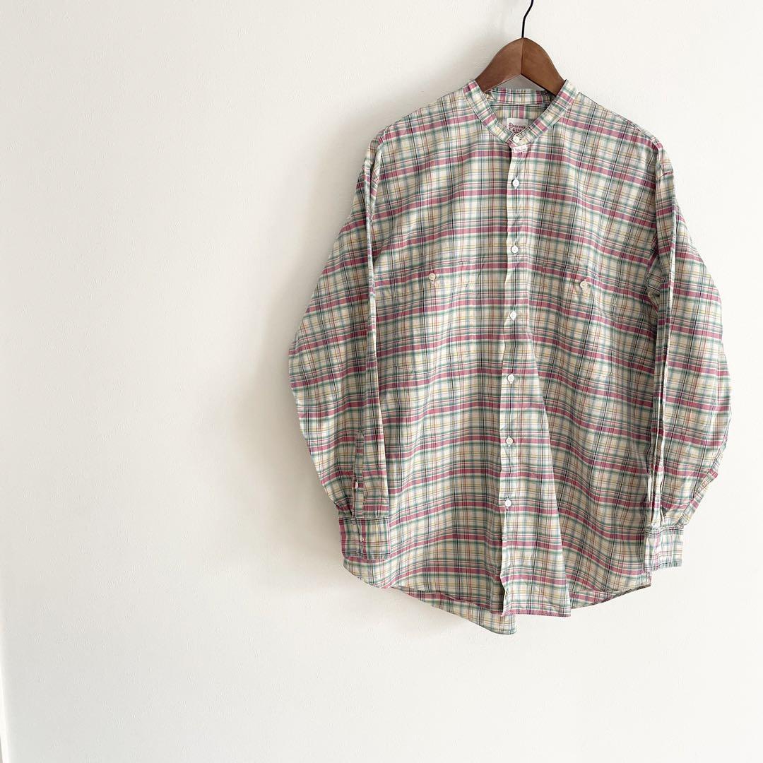 パパス 極美品 PAPAS バンドカラーシャツ チェック L