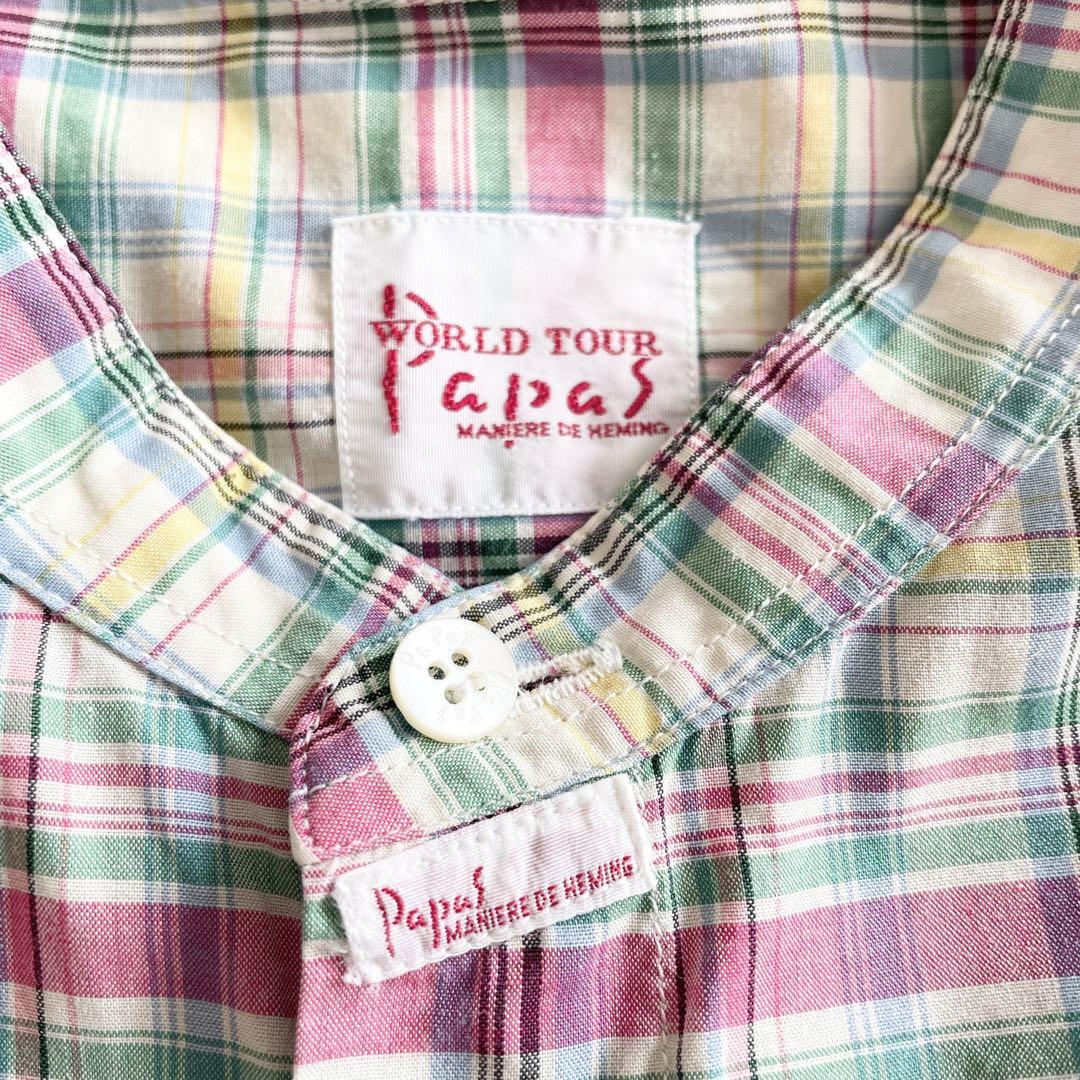 パパス 極美品 PAPAS バンドカラーシャツ チェック L
