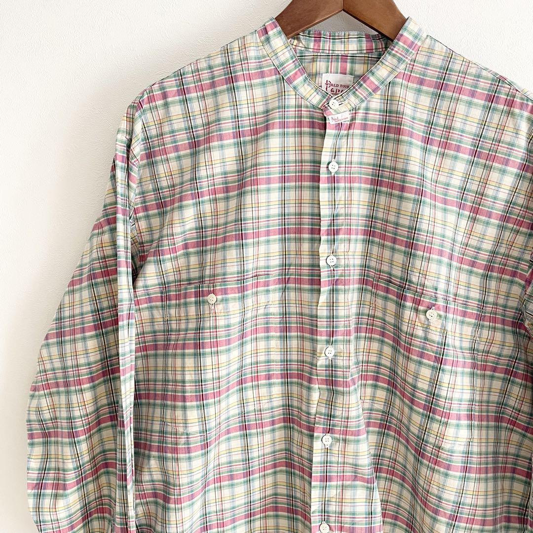 パパス 極美品 PAPAS バンドカラーシャツ チェック L