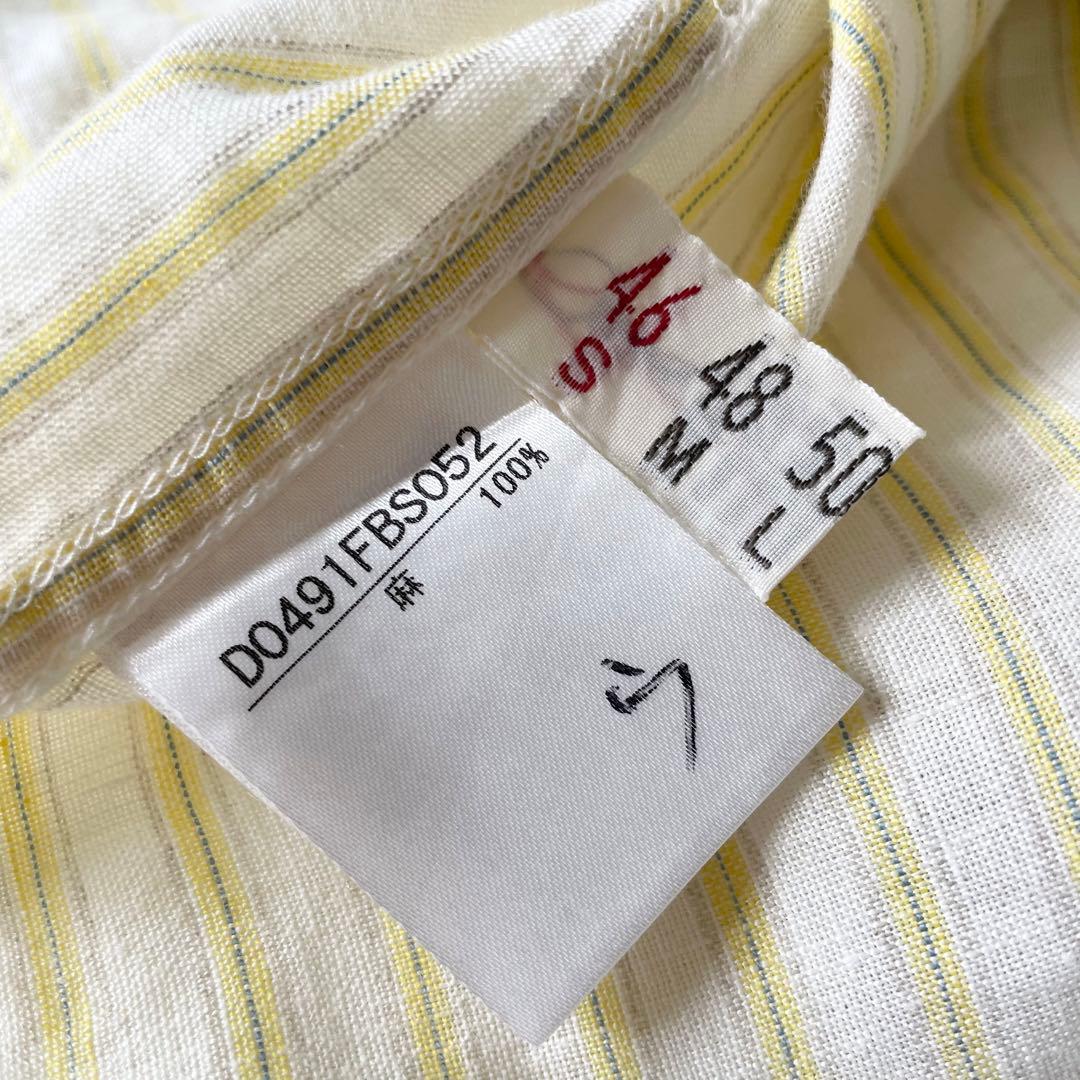 パパス 美品 PAPAS ボタンダウン リネンストライプシャツ 長袖 S