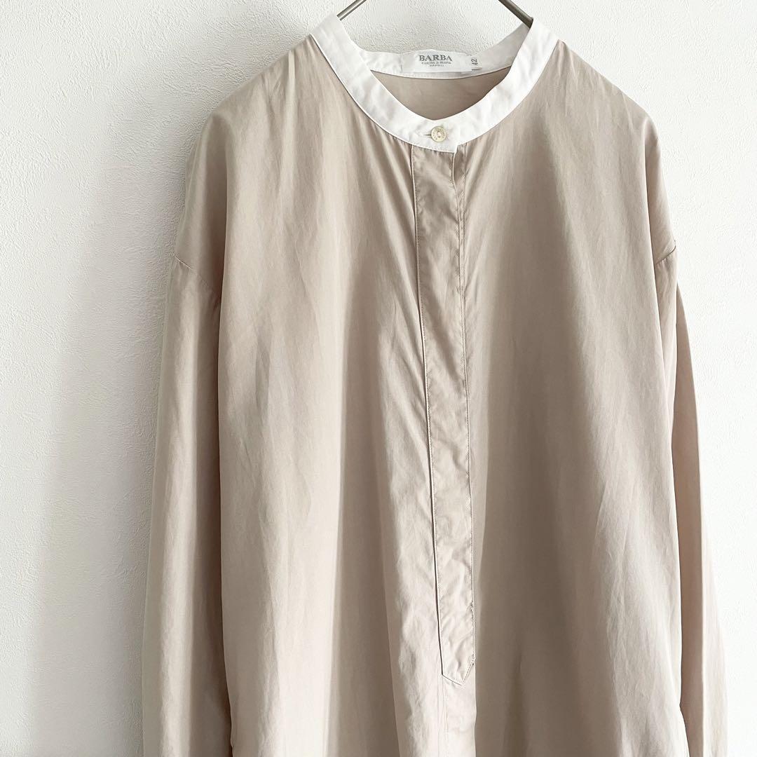 バルバ 極美品 BARBA シャツ ワンピース 前開き バンドカラー