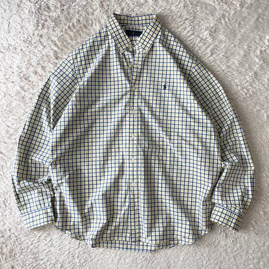 ラルフローレン 美品 現行 BD L/S shirt XXL 黄白青チェック