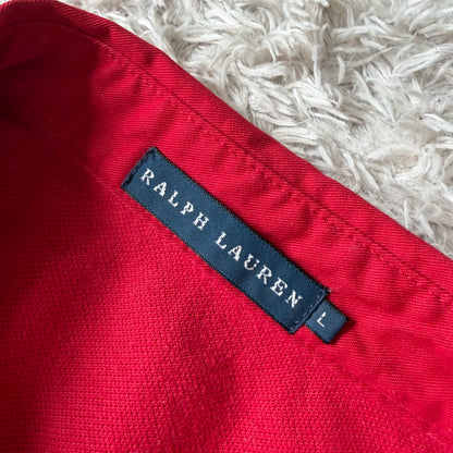 ラルフローレン ラガーシャツ ポロシャツ 長袖 L 赤 ビッグポニー刺繍 白