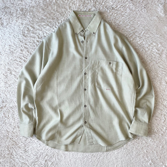 パパス 美品 コットンウールシャツ M くすみ黄緑