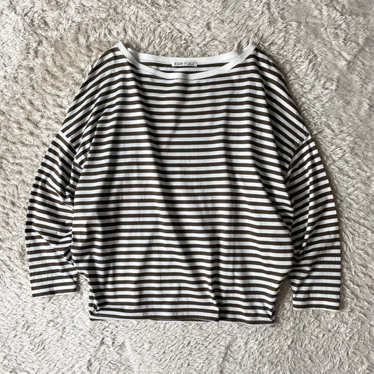 リアムプラージュ 美品 ワイド ボーダー カットソー F 白茶