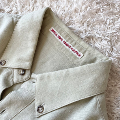 パパス 美品 コットンウールシャツ M くすみ黄緑