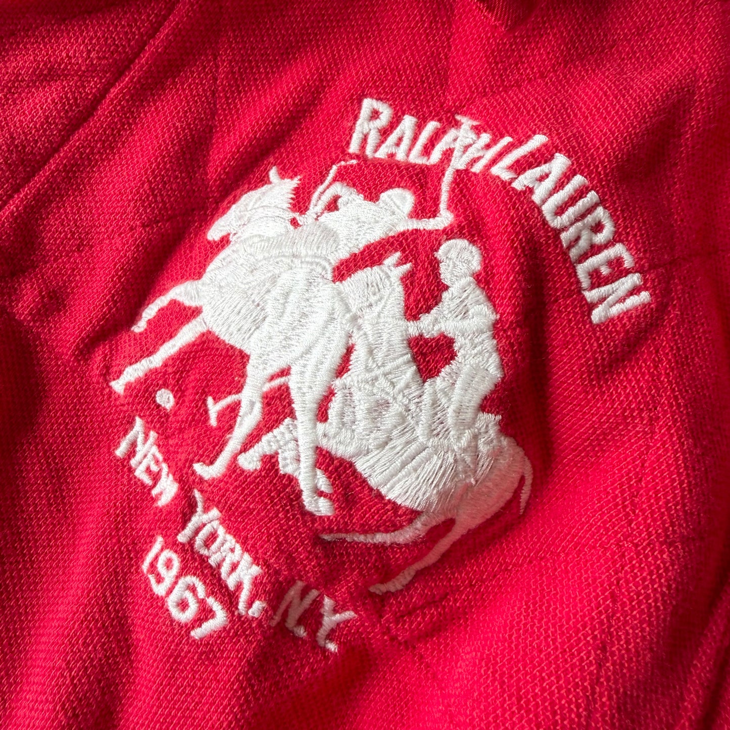 ラルフローレン ラガーシャツ ポロシャツ 長袖 L 赤 ビッグポニー刺繍 白