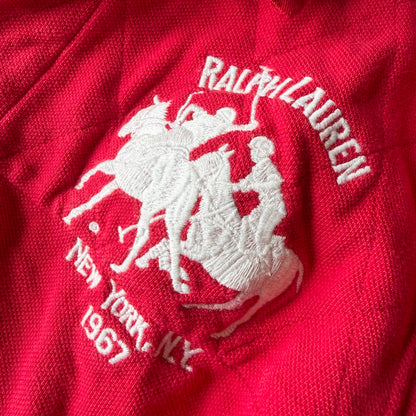 ラルフローレン ラガーシャツ ポロシャツ 長袖 L 赤 ビッグポニー刺繍 白