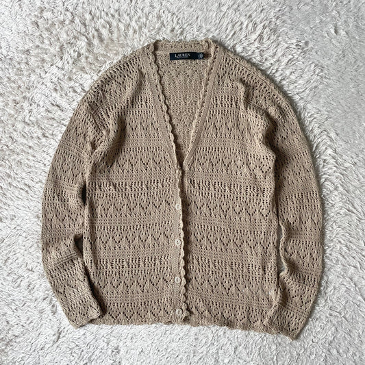 ラルフローレン 美品 現行 リネンエンブロイダリーカーディガン M ベージュ