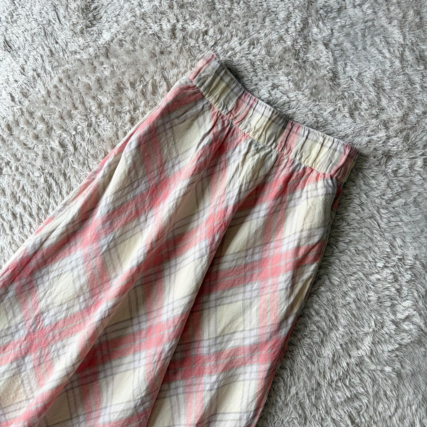 ラルフローレン リネン マキシスカート S チェック サーモンピンク ベージュ