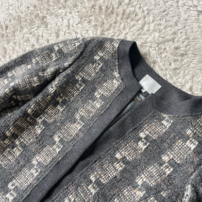 自由区 美品 LINTON ノーカラー ウール ジャケット 38 グレー
