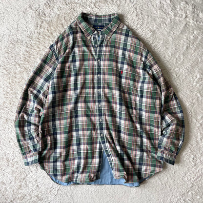 ラルフローレン 美品 現行 ダブルフェイス チェックシャツ 4XLT 緑
