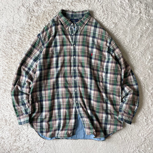 ラルフローレン 美品 現行 ダブルフェイス チェックシャツ 4XLT 緑