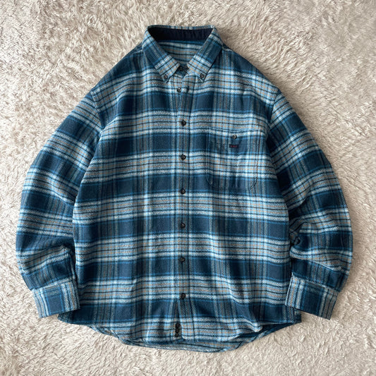 パパス 美品 PAPAS ネルシャツ L 青チェック