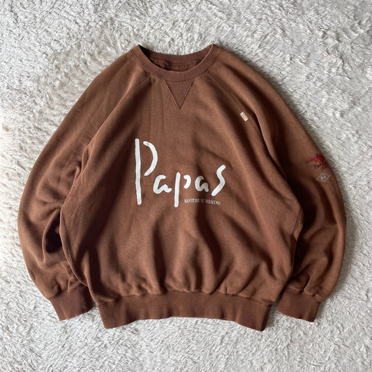 パパス 美品 PAPAS ラグランスリーブ スウェット L ブラウ