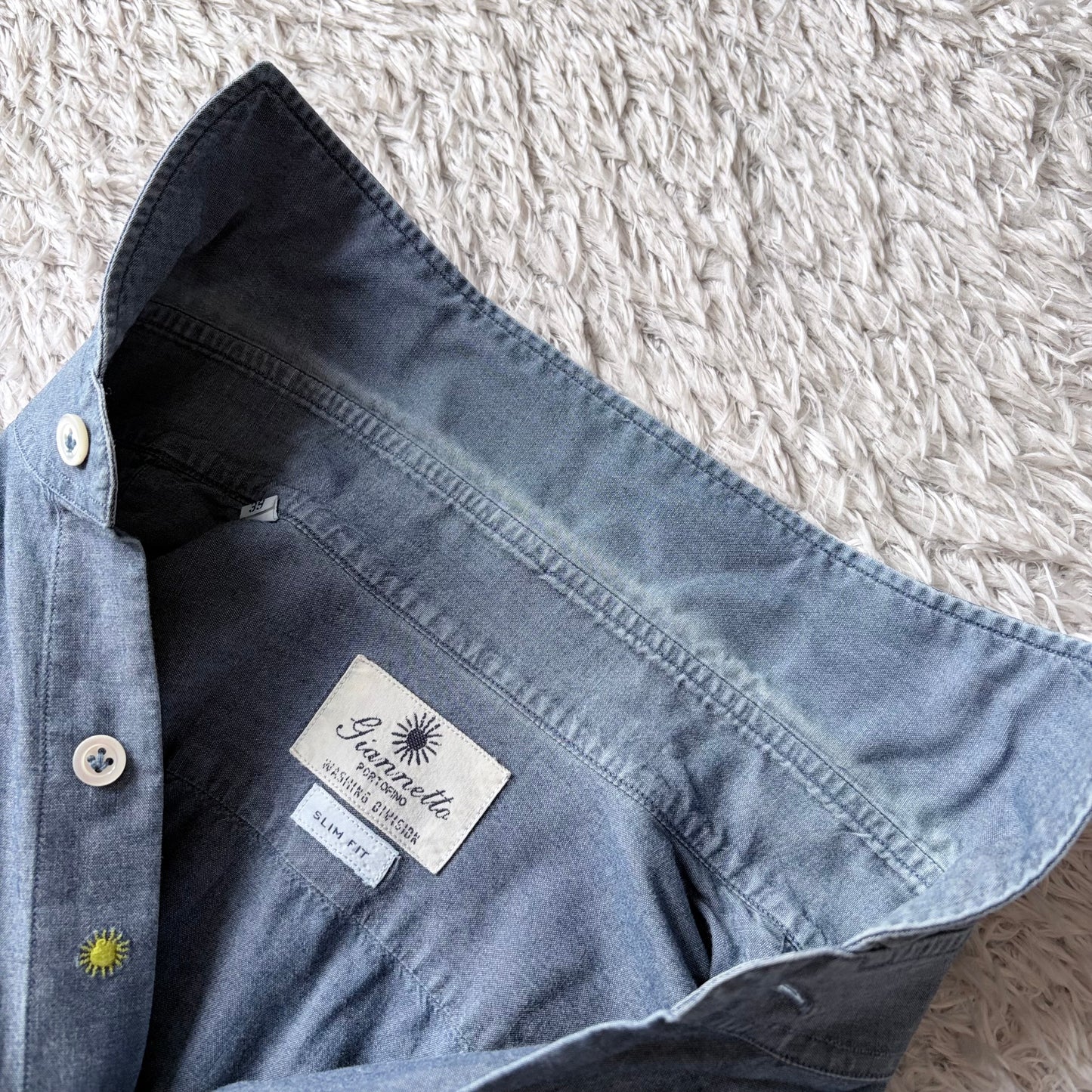 GIANNETTO ジャンネット カッタウェイ シャツ 長袖 39 青 シャンブレー