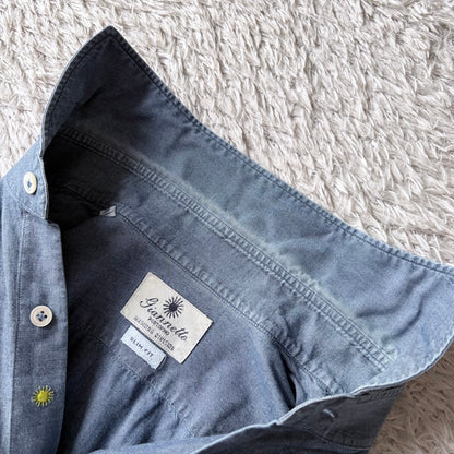 GIANNETTO ジャンネット カッタウェイ シャツ 長袖 39 青 シャンブレー