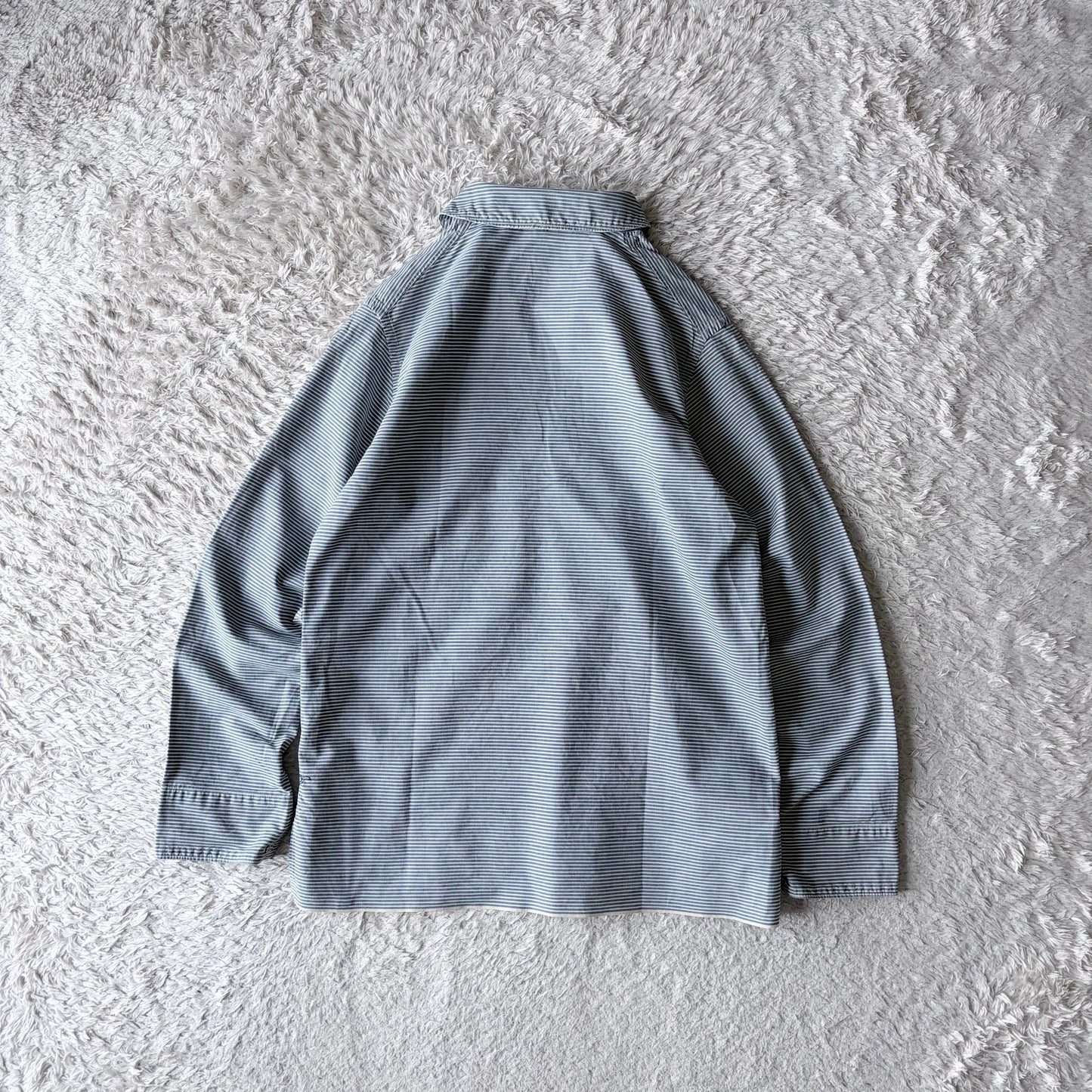 Umii908 45rpm スキッパーシャツ ブルー ボーダー クジラ刺繍