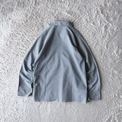 Umii908 45rpm スキッパーシャツ ブルー ボーダー クジラ刺繍