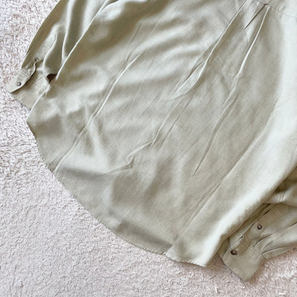 パパス 美品 コットンウールシャツ M くすみ黄緑